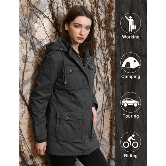 Women's Winter Parka Coat – Sherpa-Lined Cotton Jacket with Removable Hood - Picture 7 of 7